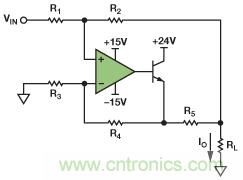 圖1. 改進(jìn)型Howland電流源驅(qū)動(dòng)接地負(fù)載。