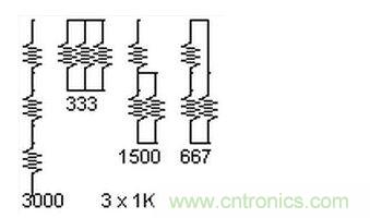 3個電阻，4種組合。