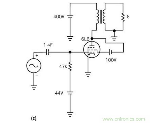 五極管（a）能輸出比三極管（b）大得多的功率，但采用升壓三極管配置除外（c）