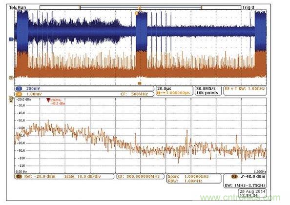 使用示波器模擬通道上的無源探針找出與射頻關(guān)聯(lián)的信號。