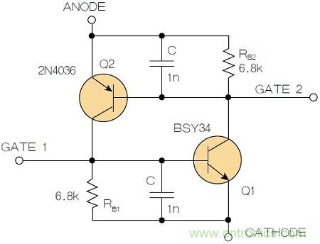 圖2：增加兩個電容值為1nF的SMD陶瓷電容器后，可以在&Delta;V達到10V的情況下防止導(dǎo)通。