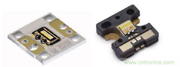 左圖為Osram汽車前大燈專用模組，右圖為Philips汽車前大燈專用模組。